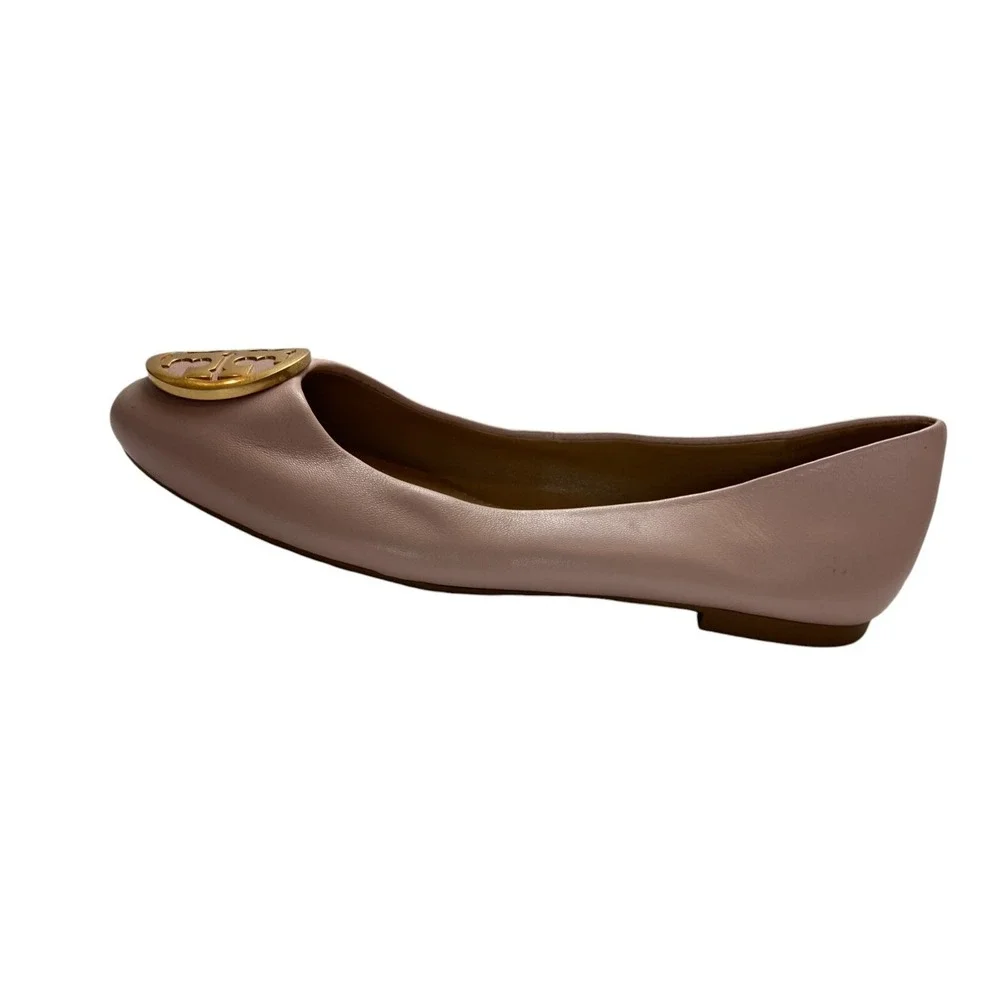 Tory Burch Benton Leather Slip On Ballet Flat Shoes Pink Womens Size 5 NWOB